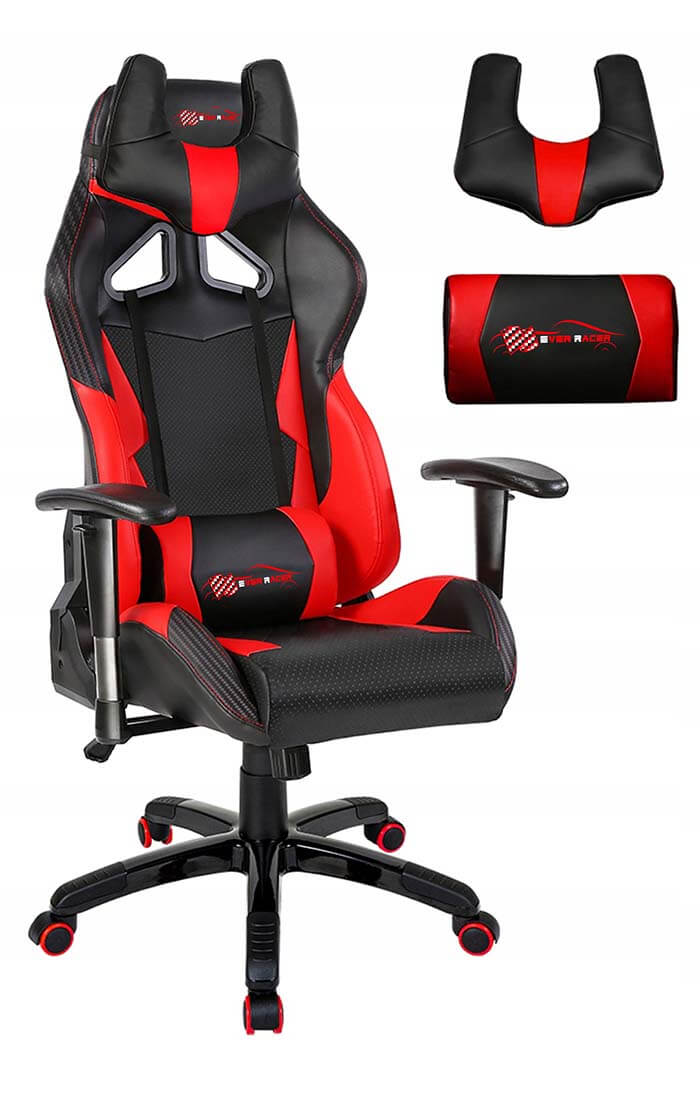 Latest EverRacer Red & Black Carbon Fiber Gaming Office Chair